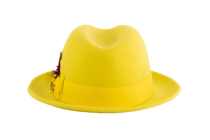 Yellow Brooks Trilby 100% Australian Wool Felt Crushable Hat by Ferrecci