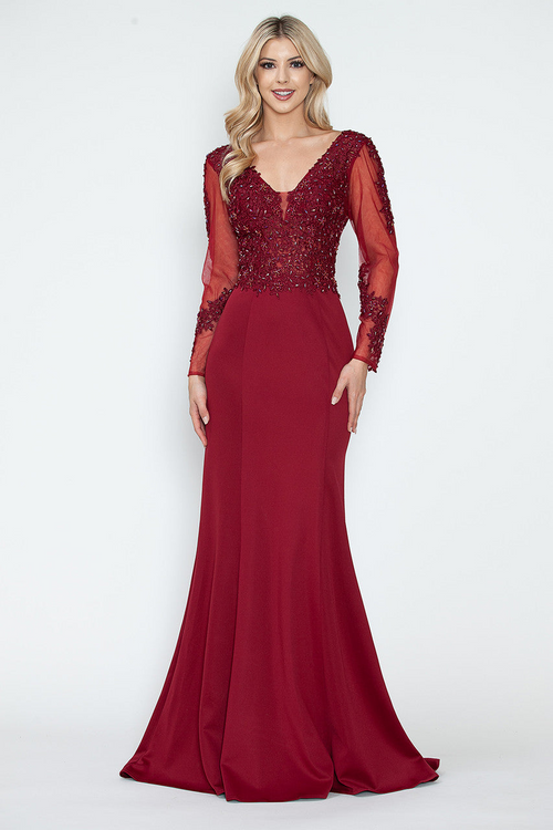 Long Sleeve Mother of the Bride Dress Beaded Evening Gown Lenovia 8323-New Collection