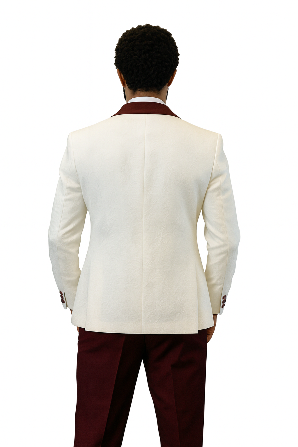 Hilton White and Burgundy Paisley Peak Lapel Tuxedo Jacket with Matching Shawl Vest and Wool Pants - Includes Bow Tie by USA Men's Outlet