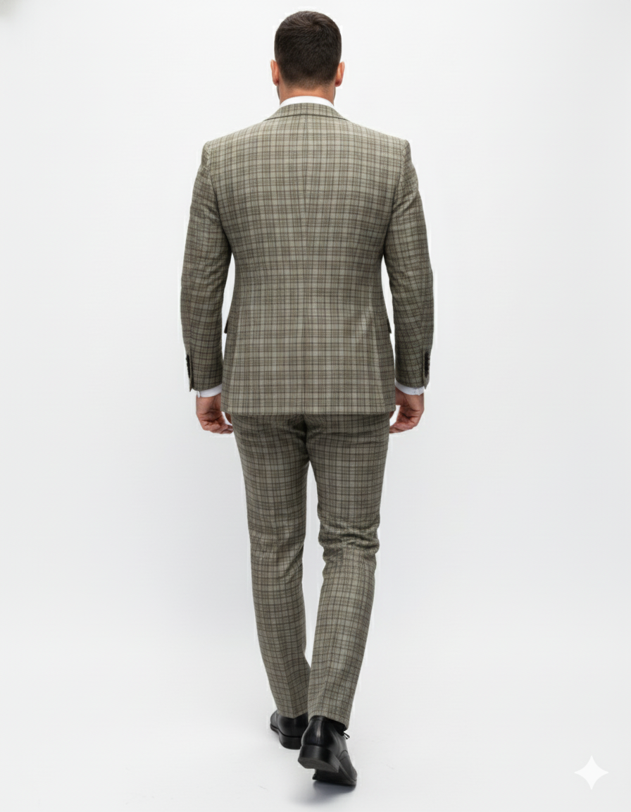 Statement Suits - Wool Suits - Peak Lapel Suits - Ticket Pocket - Modern Fit - Olive Suit by Men's Tuxedo USA