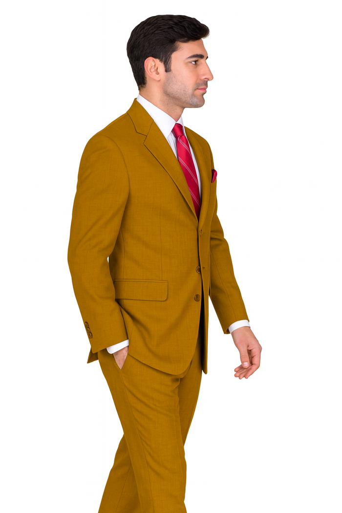 Mens 3 Button Classic Fit Poplin Suit in Tan by Fortino Landiin