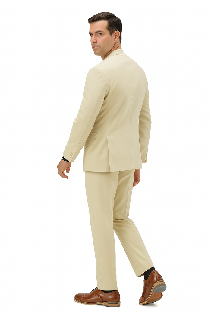 Mens Two Piece Linen Suit Relaxed Hybrid Fit No Collar MensUSA