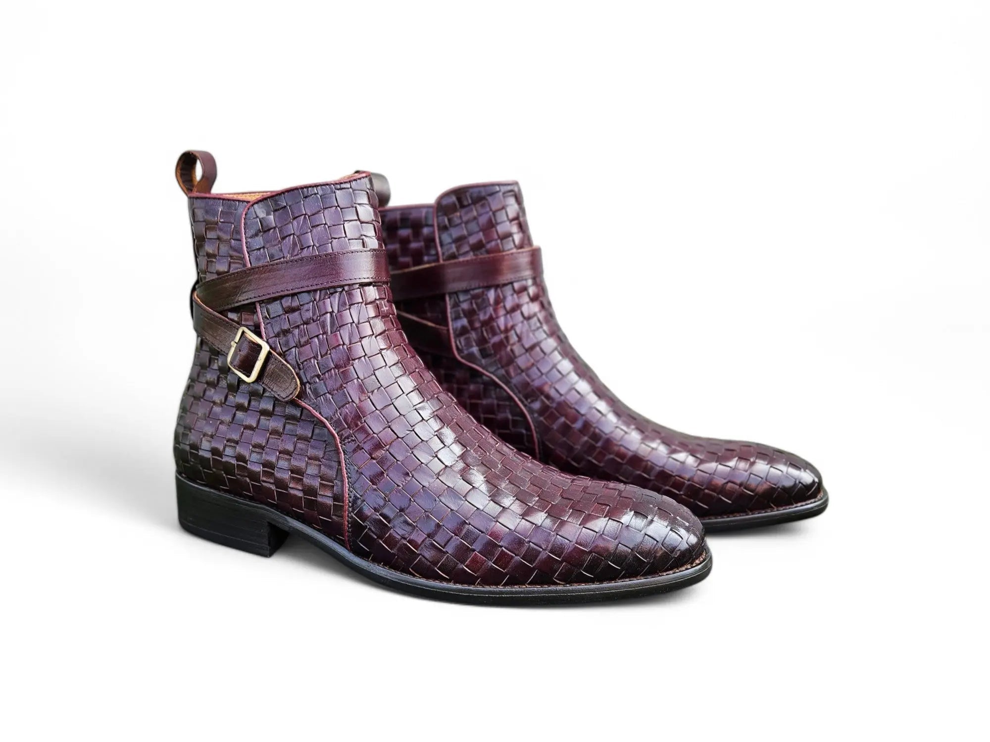 Carrucci Basket Weave Calfskin Buckle Boot - Luxury Brown Leather – SuitUSA