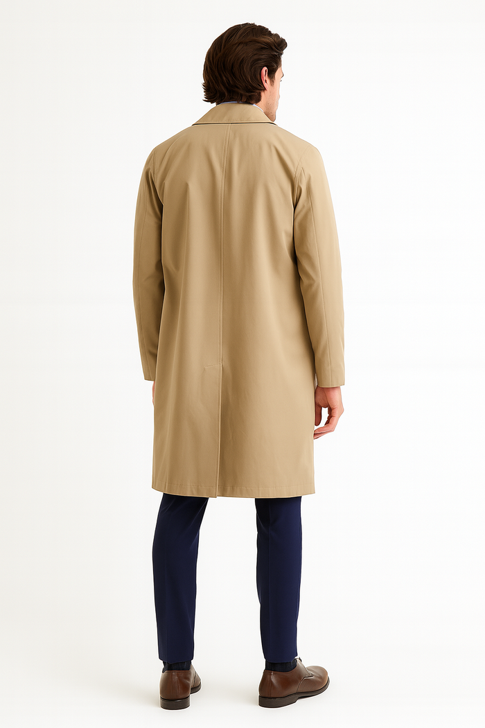 Mens Beige Trench Coat - Classic Long Overcoat with Button Front - Raincoat in Khaki Color by USA Men's Outlet