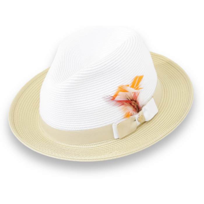 Tapa Crushable Straw Hat Fedora in Two Tone Beige-White by Ferrecci USA