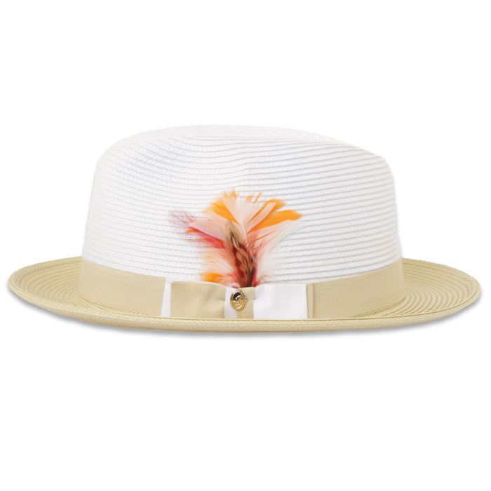 Tapa Crushable Straw Hat Fedora in Two Tone Beige-White by Ferrecci USA