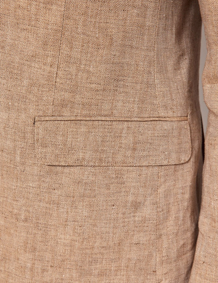 Mens Linen Suit For Beach Wedding - Summer  Suit in Beige Herringbone - Men's Tuxedo USA