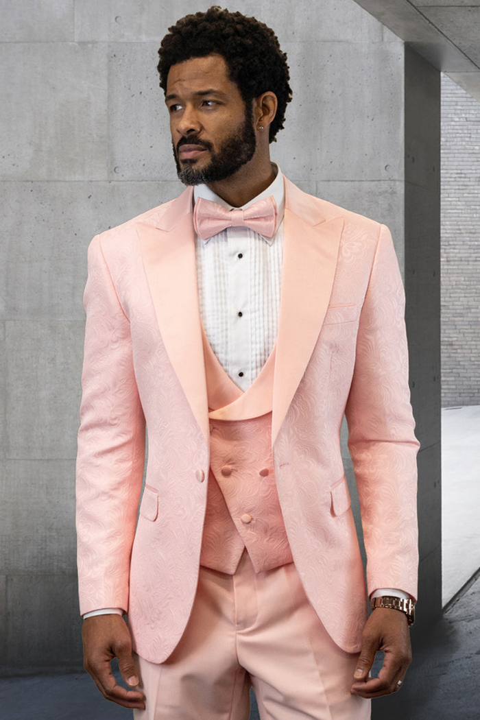 Men's Pink Paisley Vested Suit for Weddings & Prom