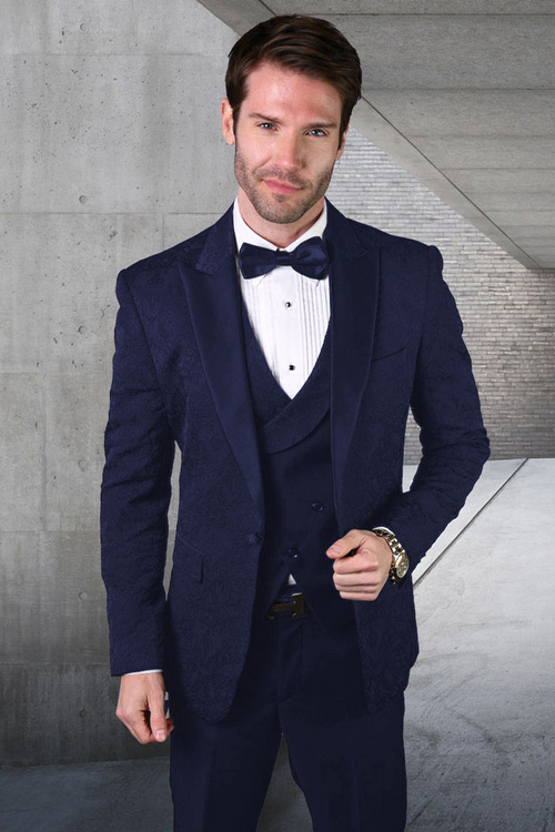 Men's Navy Paisley Vested Tuxedo