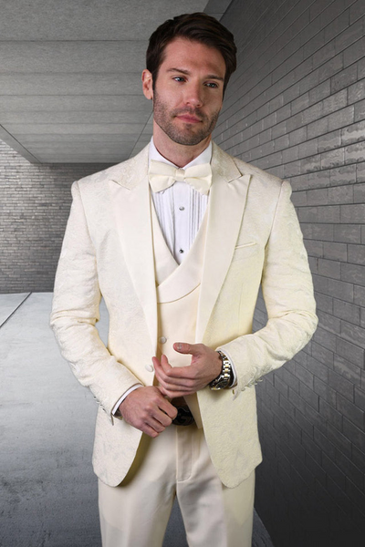 Men's Ivory Vested Paisley Suit for Weddings & Prom