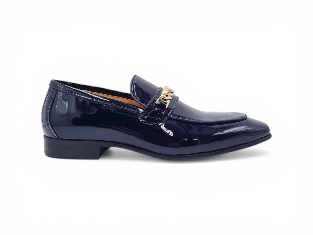 Carrucci Beveled Toe Patent Leather Loafer - Sophisticated Black – SuitUSA