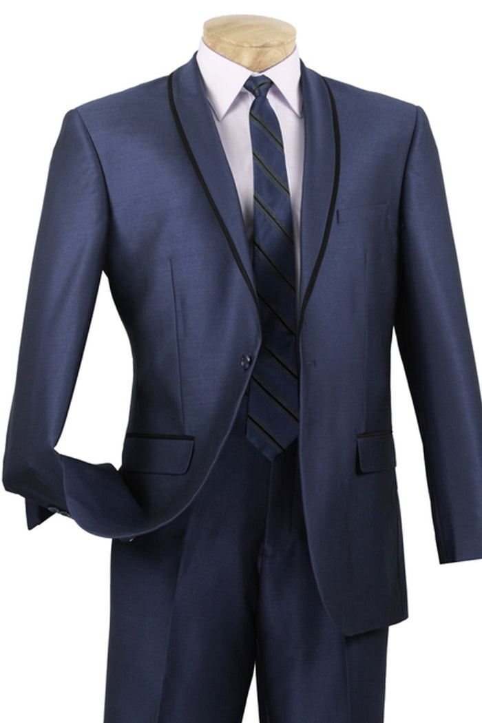 Mens One Button Shawl Tuxedo Suit With Trim in Burgundy by Vinci