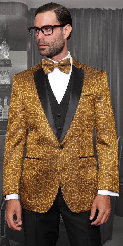 Big and Tall Size Tuxedo Dinner Jacket - Paisley Fabric Blazer in Color Gold – SuitUSA