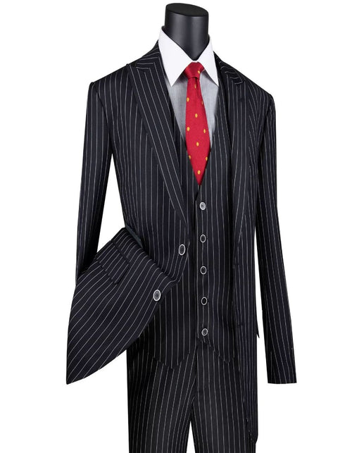 Mens Black Gangster Stripe Three Piece Classic Fit Suit by USA Men's Outlet