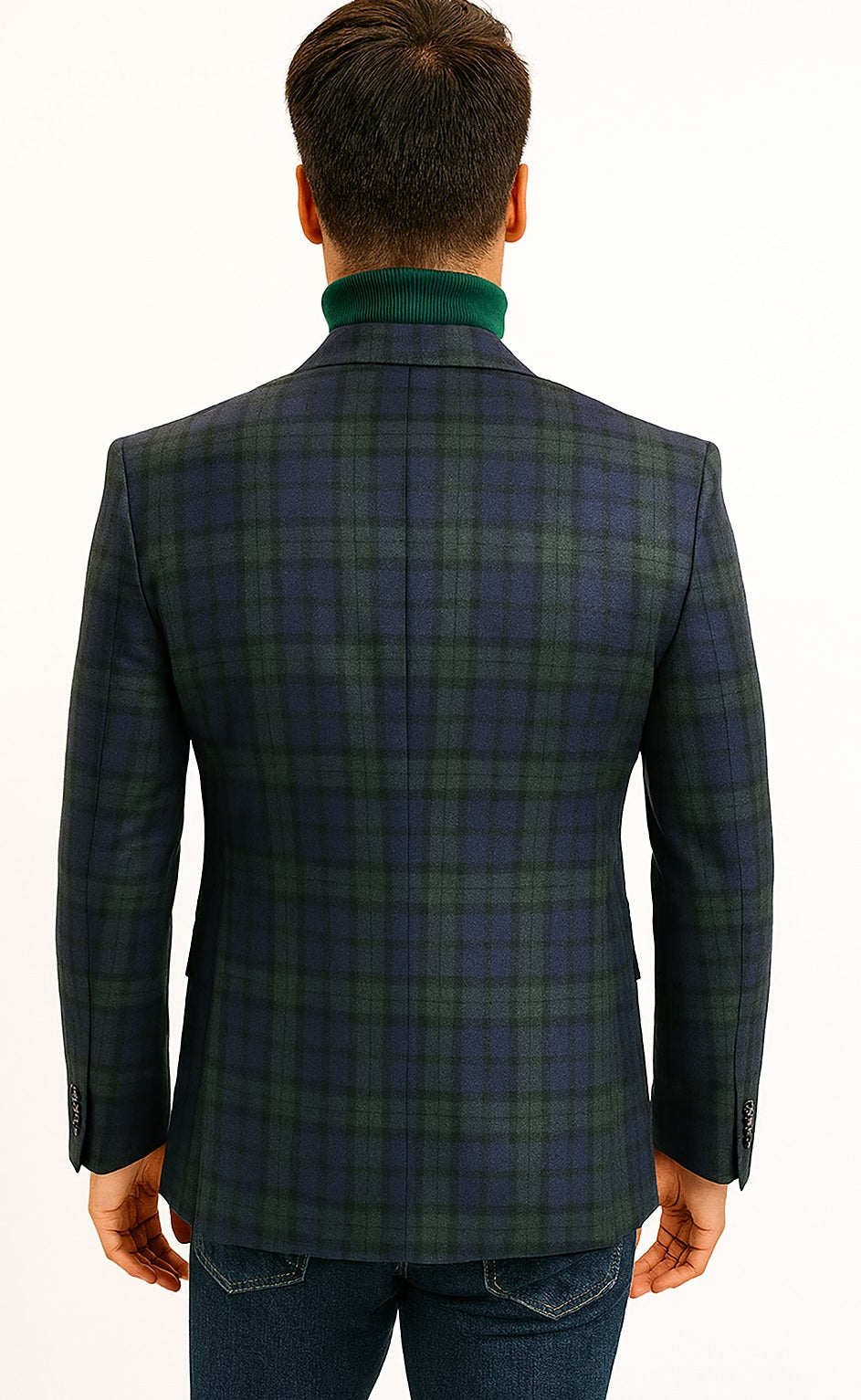 Big and Tall Plaid Sport Coat - Windowpane Checkered Scottish Pattern Party Blazer in Color Green and Blue Tartan