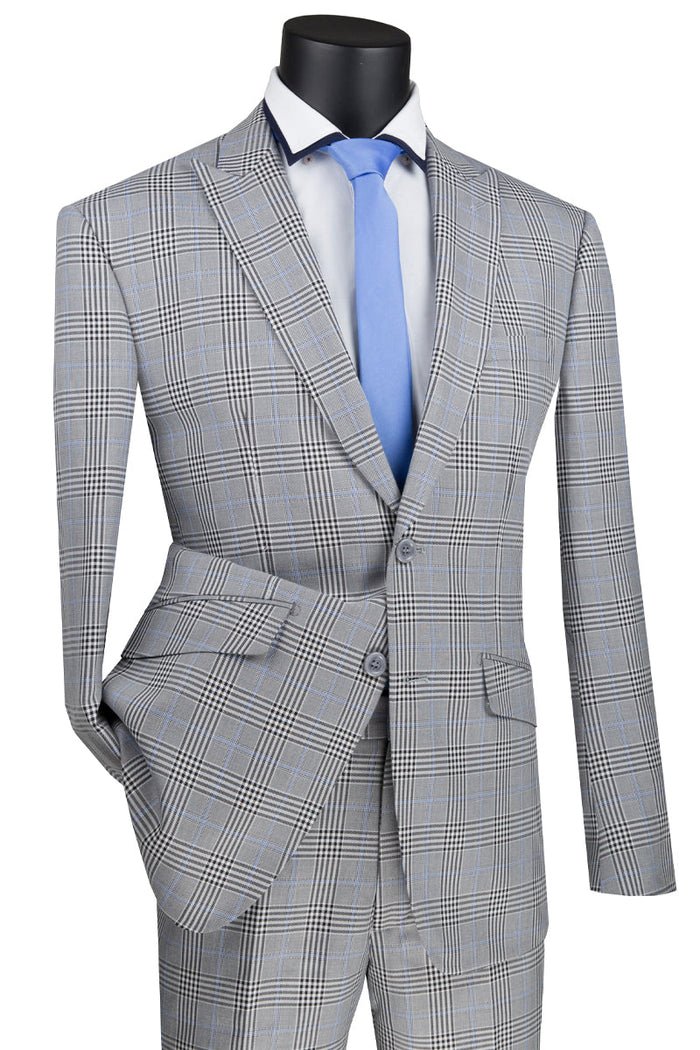 Mens 2 Button Slim Fit Textured Weave Suit in Smoke by Vinci