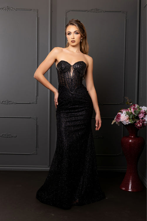 Strapless Corset Sequin Evening Gown | Sparkling Mermaid Prom Dress By May Queen MQ2195