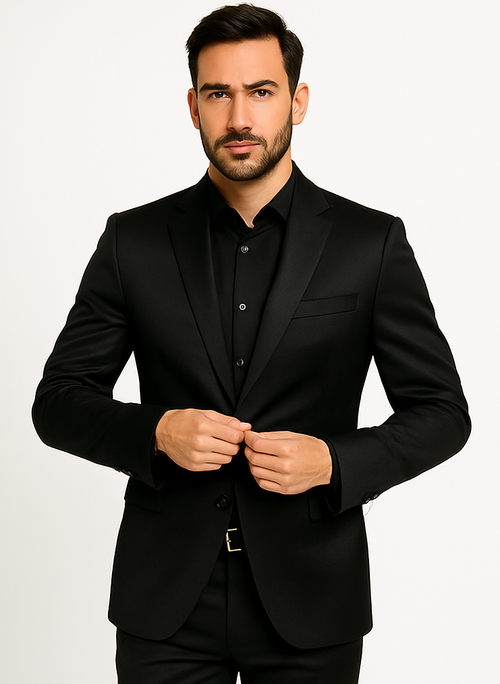 Black-Satin-Flex-Two-Piece-Suits