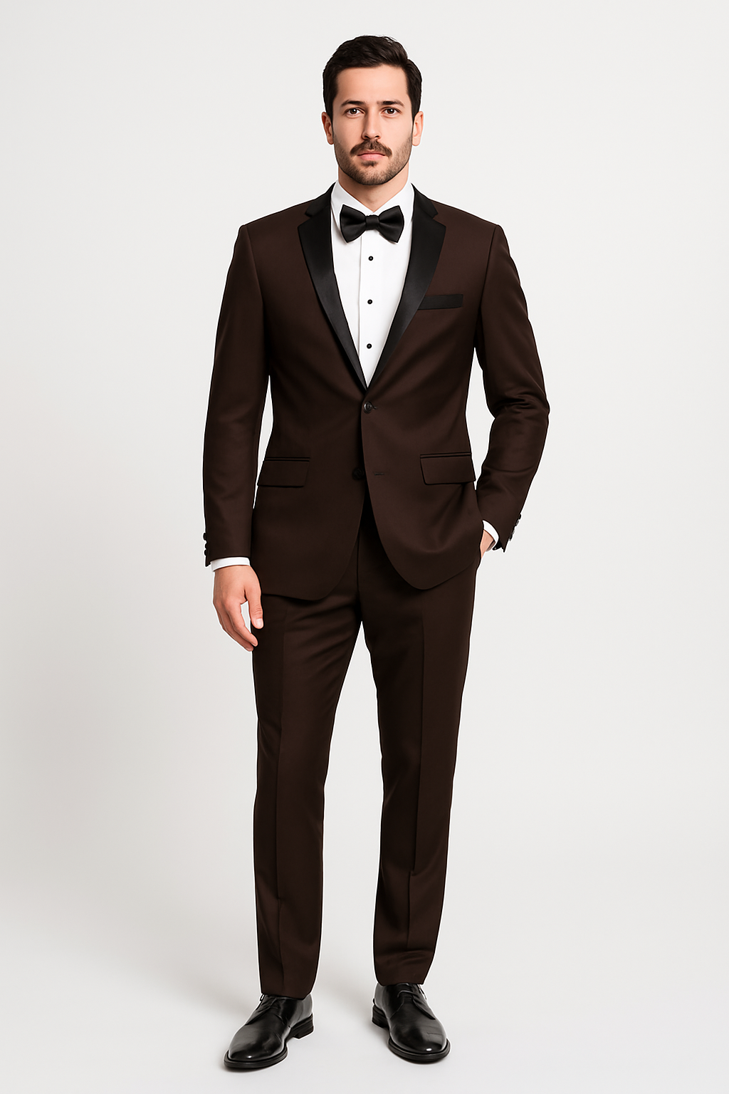 Mens Chocolate Brown Tuxedo with Black Satin Peak Lapel - Formal Wedding and Prom Suit by USA Men's Outlet