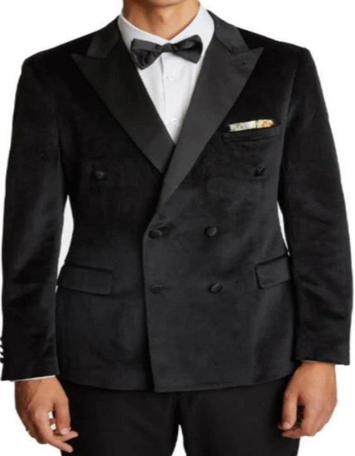 Mens Black Six Button Double Blazer Mens Black Velvet Tuxedo Sportcoat - Velvet Suits by Men's Tuxedo USA