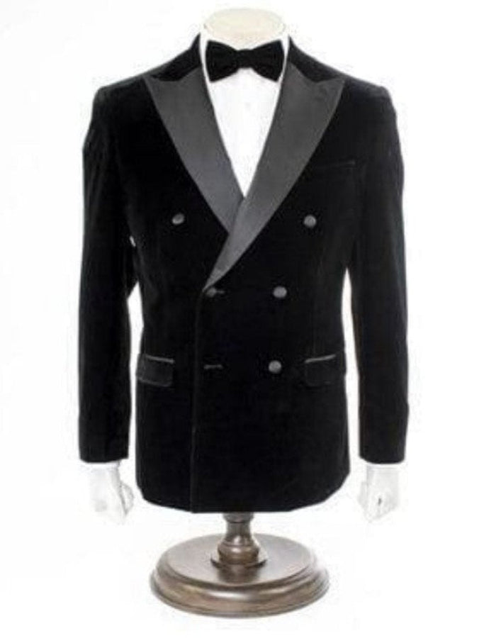 Mens Double Breasted Solid Pattern Velvet Blazer - Black Tuxedo by Men's Tuxedo USA