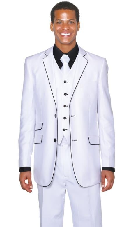 Black Lapel Two Toned Men'S 2 Button 3 Piece Church Suit White Tuxedo With Black Trim - Three Piece Suit – SuitUSA