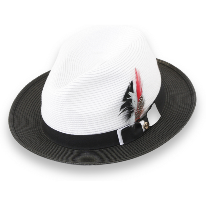 Tapa Crushable Straw Hat Fedora in Two Tone Black-White by Ferrecci USA