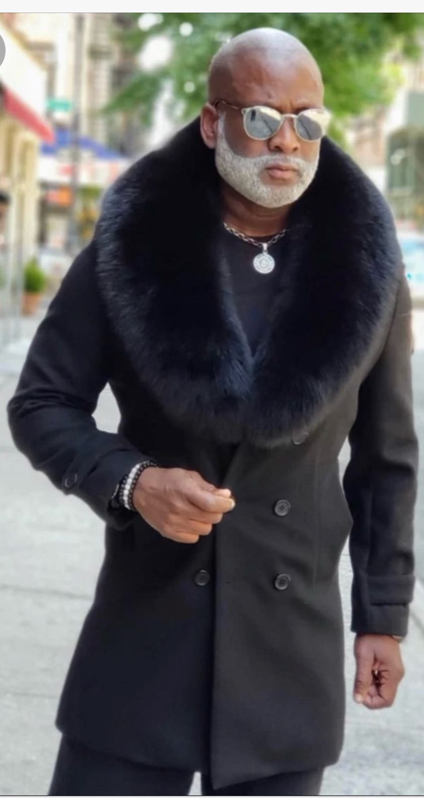 Mens Black Double-Breasted Overcoat with Oversized Faux Fur Collar - Winter Luxury Coat USA Men's Outlet