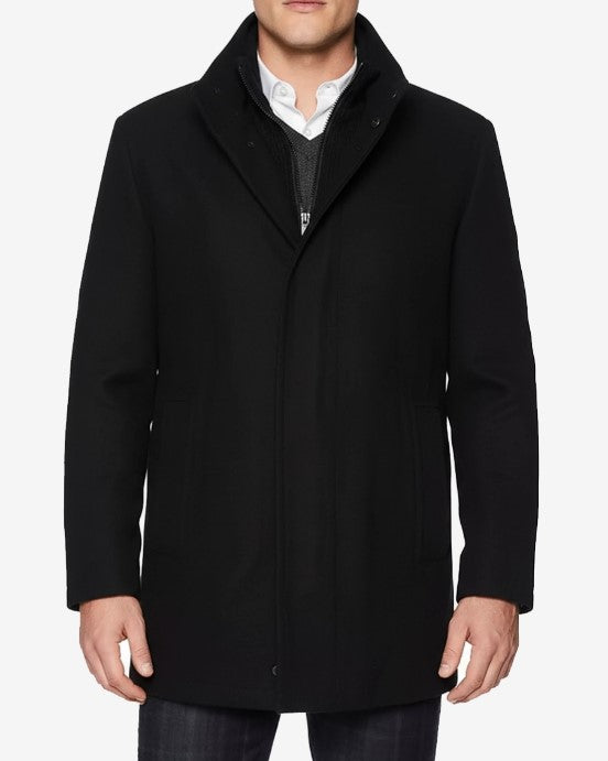 Mens Black Wool Car Coat – Modern Fit – SuitUSA
