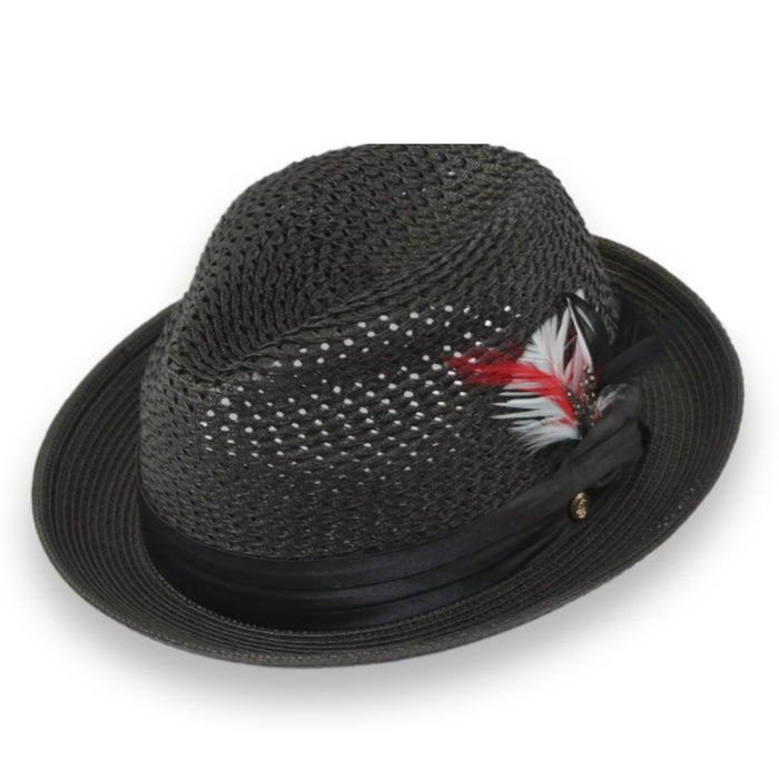 Castor Crushable Straw Hat Fedora in Black by Ferrecci USA