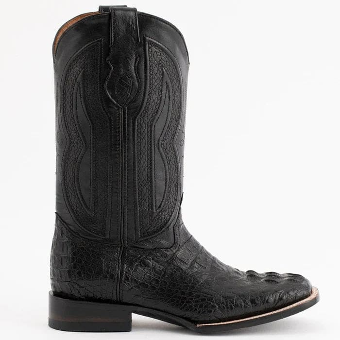Ferinni Boot - Mens Dress Cowboy Boot  - Ferrini Men's Dakota Hornback Caiman Western Boots - Square Toe Handcrafted Black  in Black
