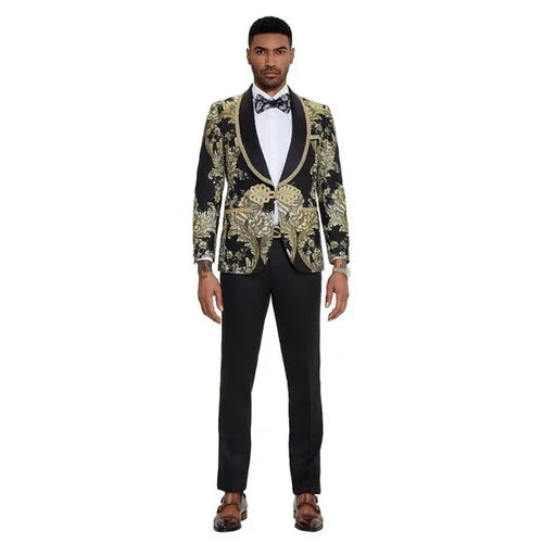 2024 Prom Special Black Paisley 2pc Mens Suit by Tazzio