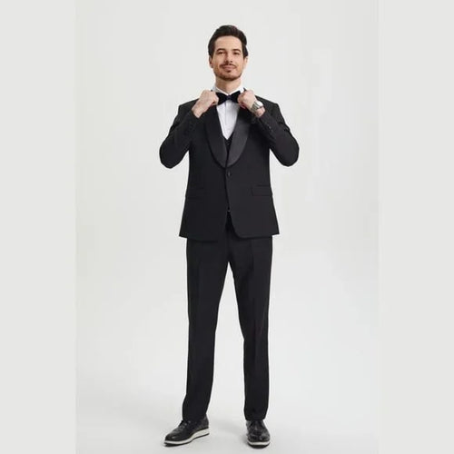Stacy Adams 3pc Tuxedo Shawl Lapel, Black - Men's Tuxedo USA
