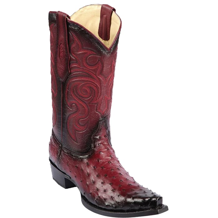 Men's Black Cherry Ostrich Cowboy Boots: snip Toe Leather Western Dress Boots – SuitUSA
