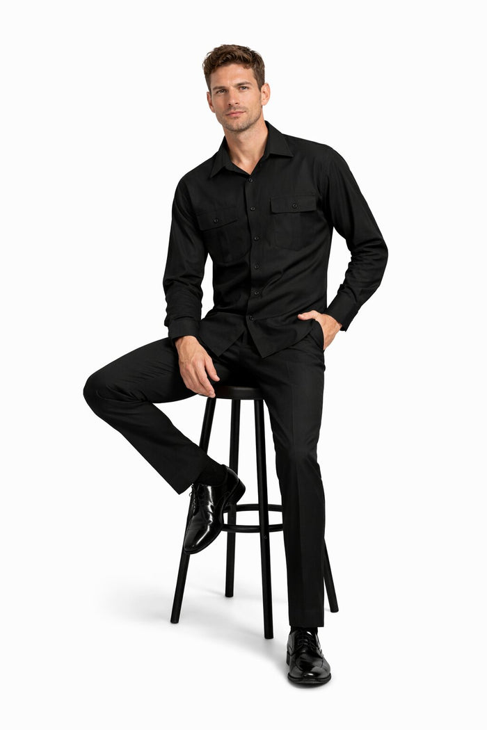 Men’s Luxury Black Wool Two-Piece Leisure Walking Suit