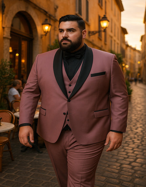 Men's Mauve Pink Tuxedo Suit - 3-Piece Slim Fit with Black Satin Shawl Lapel by USA Men's Outlet