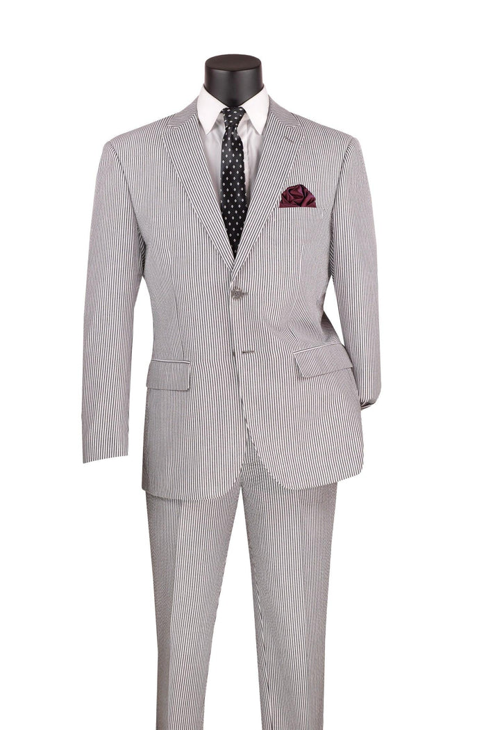 MEN'S 2PC SEERSUCKER MODERN FIT SUIT IN BLACK PINSTRIPE by Vinci