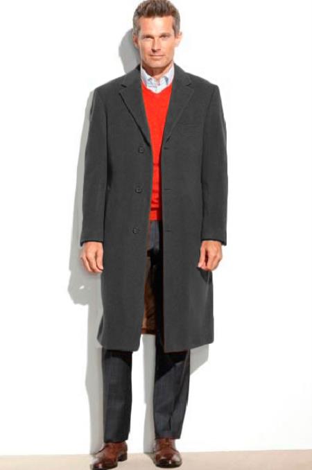 Men's Dress Coat Full Length Overcoat ~ Long Men's Dress Topcoat - Winter Coat (Cashmere Touch (Not Cashmere)) Black by USA Men's Outlet