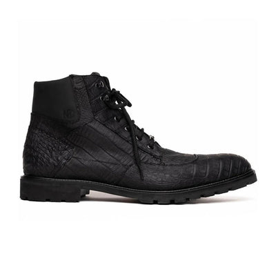 Marco Di Milano Leoni Oil Black Caiman Crocodile Lace-Up Boots
