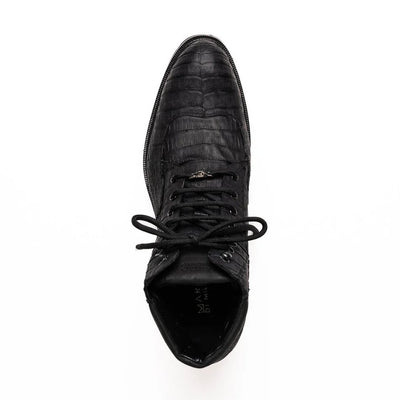 Marco Di Milano Leoni Oil Black Caiman Crocodile Lace-Up Boots