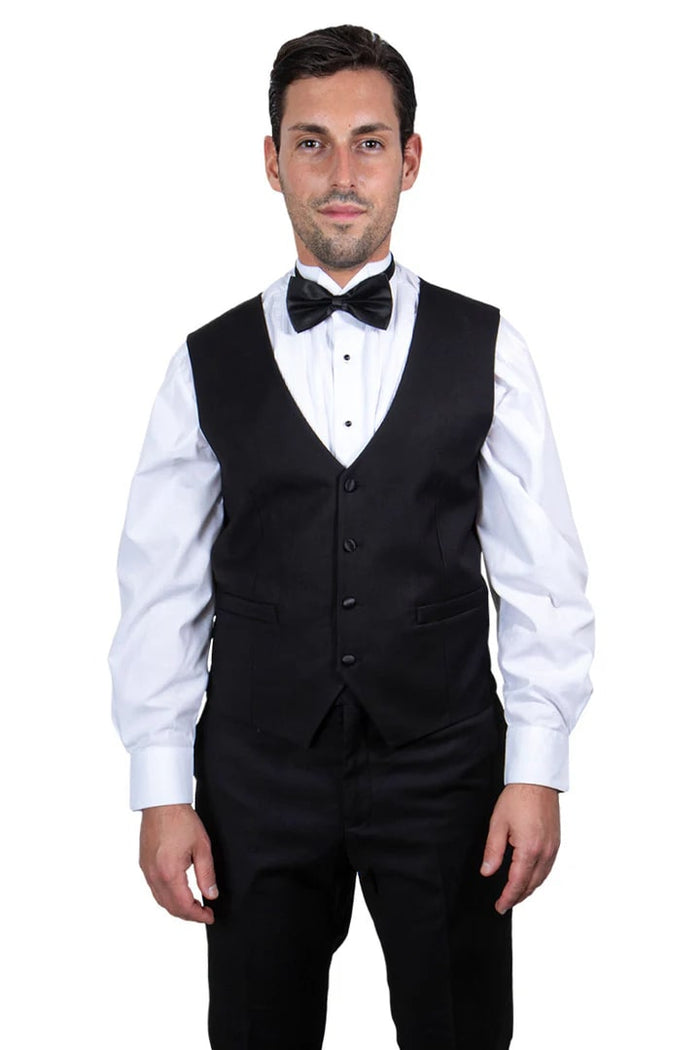 Black prom Suit - Men's Stacy Adams Vested One Button Shawl Lapel Black Tuxedo