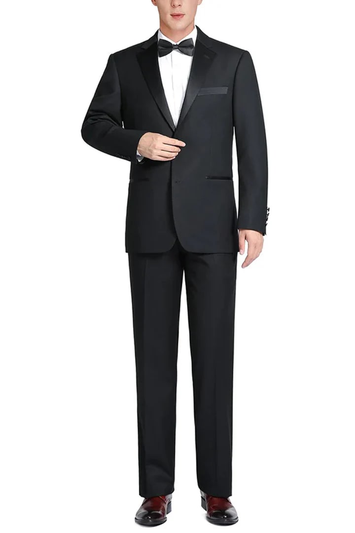 Black Prom Suit - Mens Traditional Two Button Classic Fit Notch Black Tuxedo