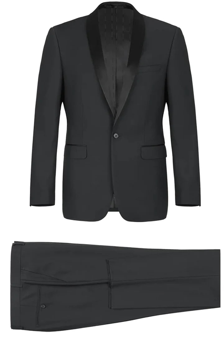 Black Prom Suit - Mens Traditional Slim Fit Shawl Collar Black Tuxedo