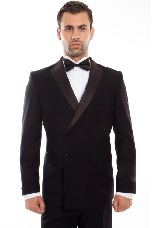 Black Prom Suit - Men's Slim Fit Double Breasted Black Tuxedo