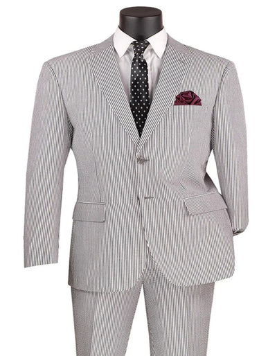 Men's 2PC Summer Seersucker Modern Fit Black Pinstripe Suit