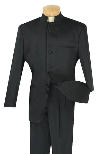 Black Prom Suit - Mens Classic 8 Button Mandarin Collar Black Suit