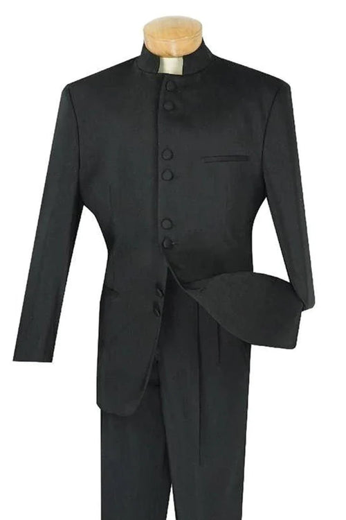 Black Prom Suit - Mens Classic 8 Button Mandarin Collar Black Suit