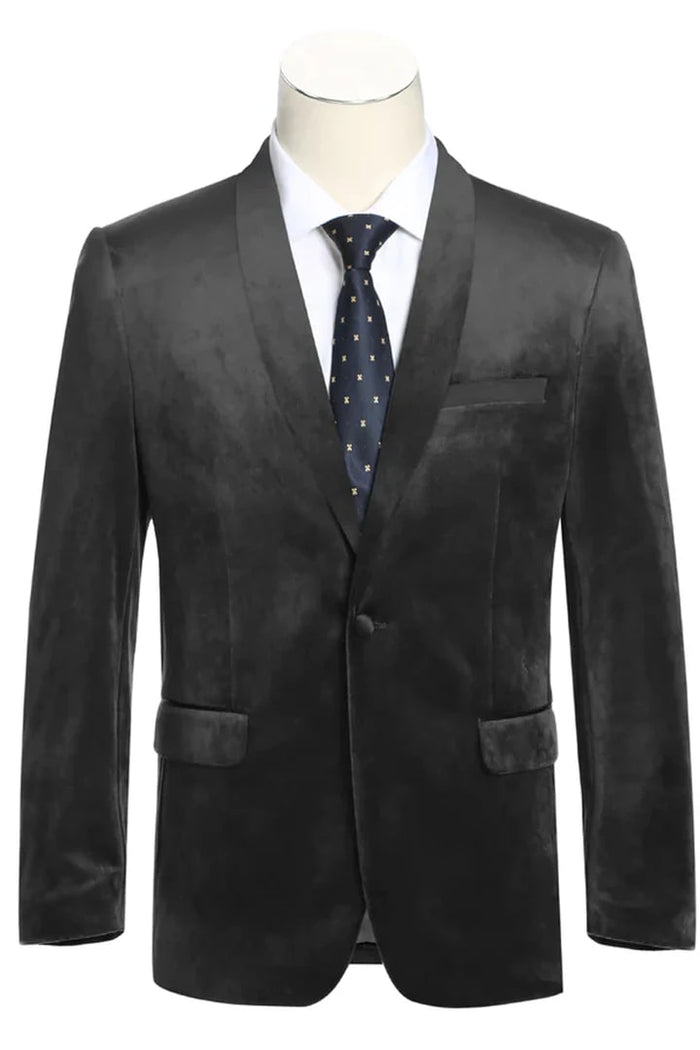Black prom Suit - Mens One Button Shawl Lapel Velvet Prom Black Tuxedo Blazer