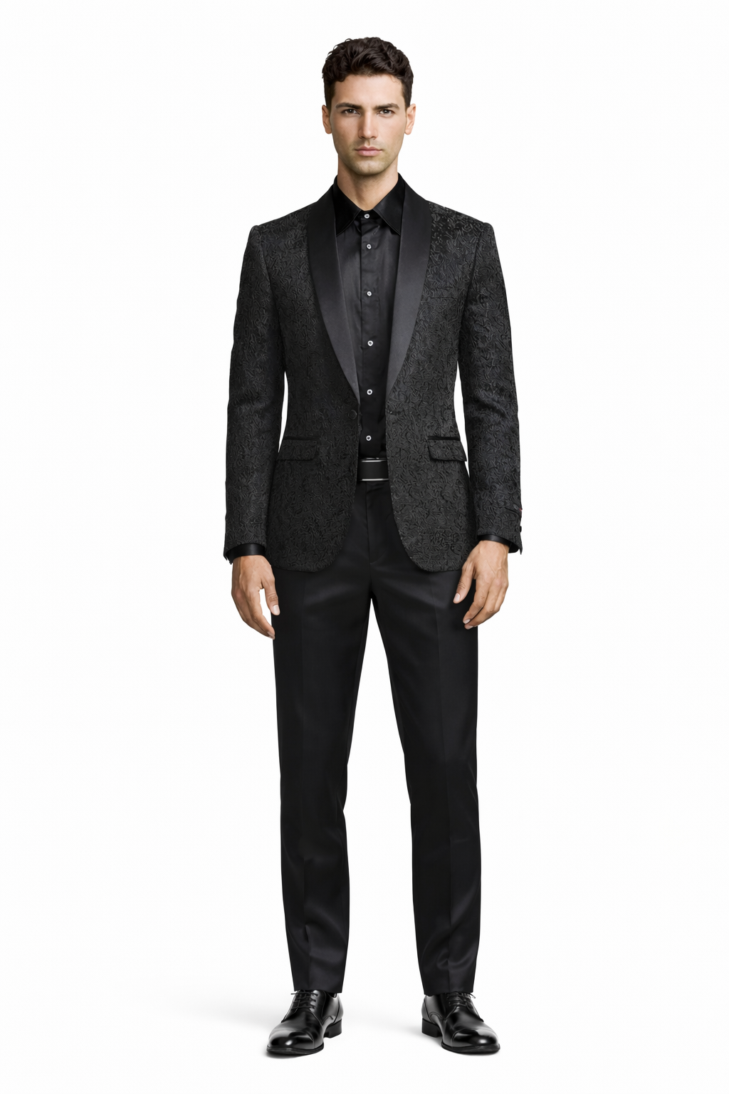 Black Prom Suit - Men's Slim Fit Wedding & Prom Tonal Paisley Black Tuxedo Jacket – SuitUSA