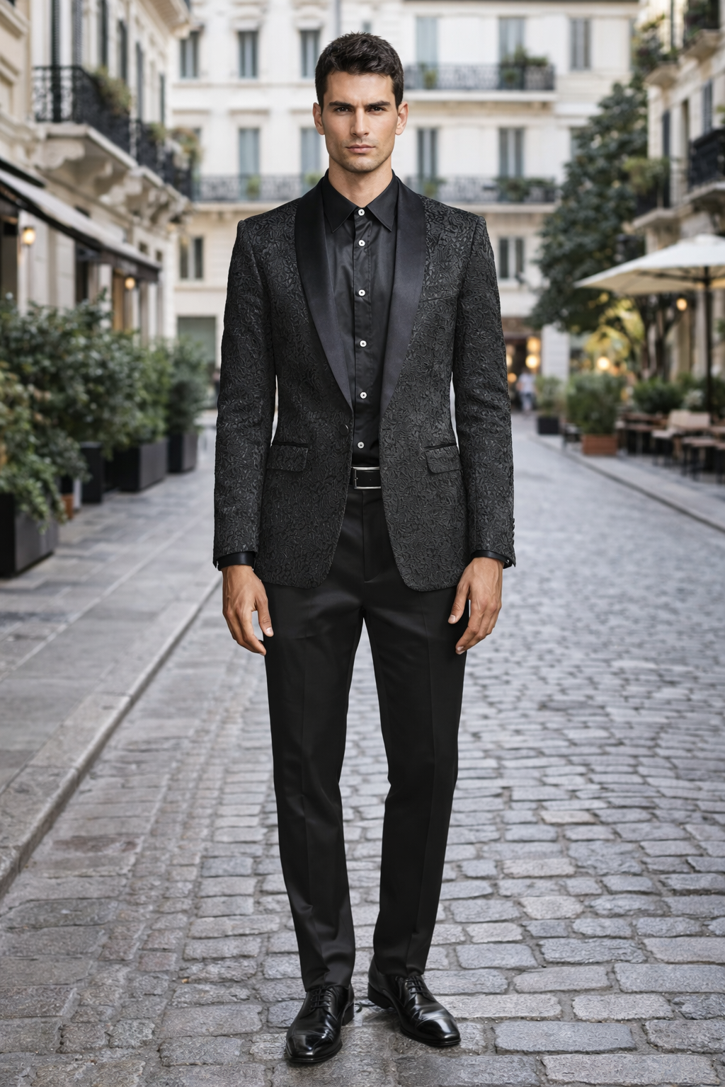 Black Prom Suit - Men's Slim Fit Wedding & Prom Tonal Paisley Black Tuxedo Jacket